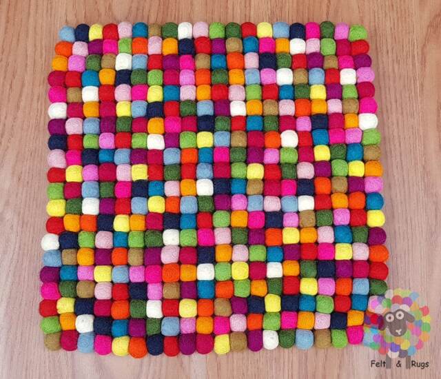 Multicolor Felt Ball Chair Mat Handmade Wool Cushion - 40cm - image 1