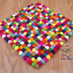 Multicolor Felt Ball Chair Mat Handmade Wool Cushion - 40cm - thumbnail 2