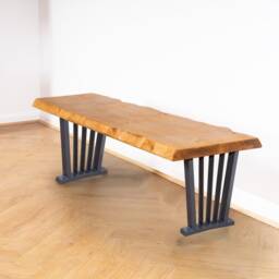 Rustic Live Edge Bench With Spoked Legs - Industrial Reclaimed Timber Style - thumbnail 2
