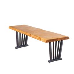 Rustic Live Edge Bench With Spoked Legs - Industrial Reclaimed Timber Style