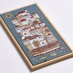 Harbor Ceramic Mural Coastal City Sailing Boat Handpainted Tile Art Nautical Decor Geometric Framed Wall For Architect Ship With Sails - thumbnail 4