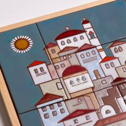 Harbor Ceramic Mural Coastal City Sailing Boat Handpainted Tile Art Nautical Decor Geometric Framed Wall For Architect Ship With Sails - thumbnail 2
