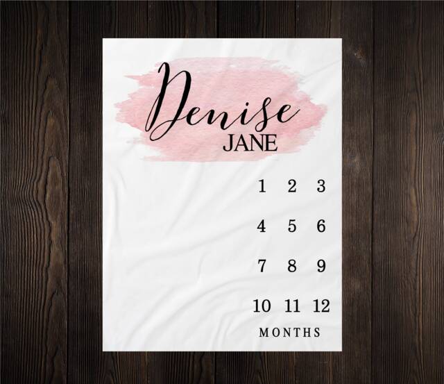 Girl Milestone Blanket Month Growth Tracker Minky Fleece Custom Personalized Baby Shower Gift Watercolor Newborn - image 1