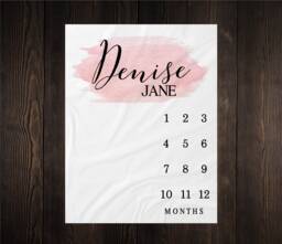 Girl Milestone Blanket Month Growth Tracker Minky Fleece Custom Personalized Baby Shower Gift Watercolor Newborn - thumbnail 1