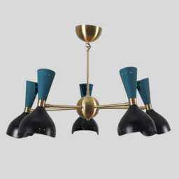Mid-Century Modern Sputnik Chandelier, Brass & Black, Atomic Lighting, 5-Light Fixture - thumbnail 3