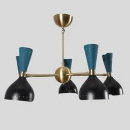 Mid-Century Modern Sputnik Chandelier, Brass & Black, Atomic Lighting, 5-Light Fixture - thumbnail 1