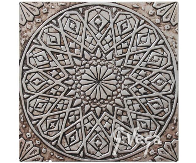 Moroccan Wall Hanging Carved in Deep Relief, Ceramic Tile, Decor, Art, Tiles Design #4 30cm Aged Silver - image 1
