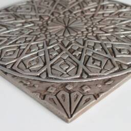 Moroccan Wall Hanging Carved in Deep Relief, Ceramic Tile, Decor, Art, Tiles Design #4 30cm Aged Silver - thumbnail 3