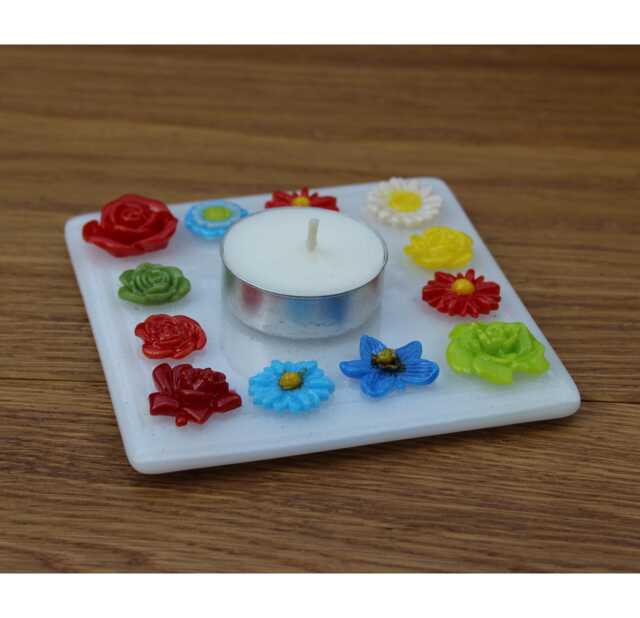 Tealight Holder - Fused Floral Charm Candle Handmade Glass Art By Selina Jayne - image 1