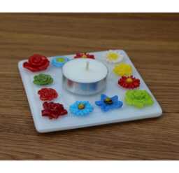 Tealight Holder - Fused Floral Charm Candle Handmade Glass Art By Selina Jayne