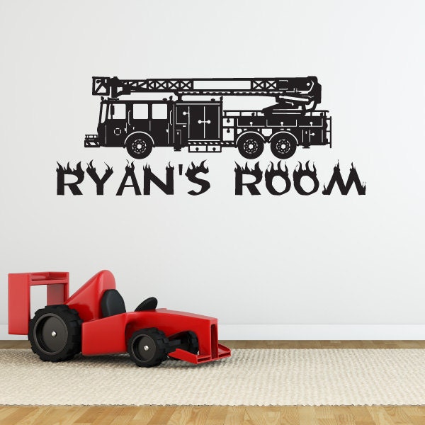 Custom Personalized Name & Firetruck Wall Decal Sticker Decor 01 - image 1