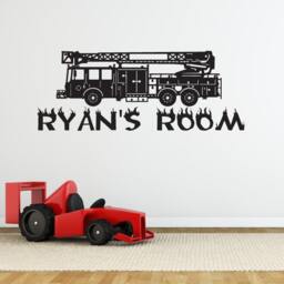 Custom Personalized Name & Firetruck Wall Decal Sticker Decor 01 - thumbnail 1