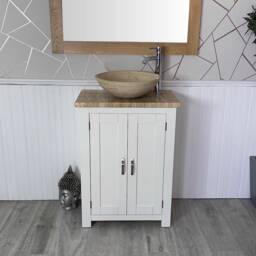 Hand Crafted Painted White Bathroom Vanity - Travertine Top & Basin - thumbnail 1