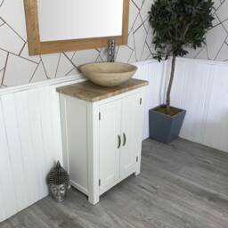 Hand Crafted Painted White Bathroom Vanity - Travertine Top & Basin - thumbnail 2