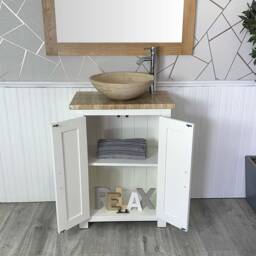 Hand Crafted Painted White Bathroom Vanity - Travertine Top & Basin - thumbnail 3