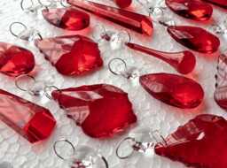 Sets 6 12 24 Claret Red Chandelier Drops Glass Crystals Droplets Beads Vintage Christmas Tree Wedding Decorations Light Crafts Parts Prisms - thumbnail 1