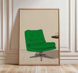 Mid Century Green Chair Poster - Minimalist Wall Art Print Retro Modern Interior Design Decor Scandinavian Living Room - thumbnail 1