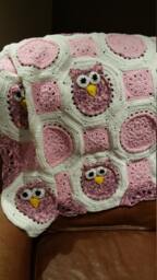 Baby Girl Owl Blanket - Crocheted Afghan