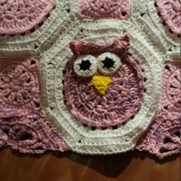 Baby Girl Owl Blanket - Crocheted Afghan - thumbnail 3