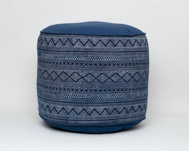 Hmong Indigo Batik Ottoman Pouf Handspun Hill Tribe Pillow, 18x14 - image 1