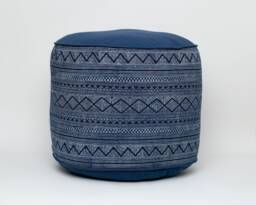 Hmong Indigo Batik Ottoman Pouf Handspun Hill Tribe Pillow, 18x14