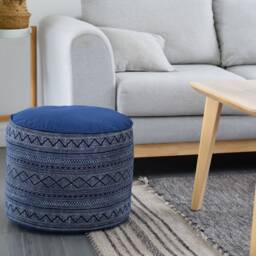 Hmong Indigo Batik Ottoman Pouf Handspun Hill Tribe Pillow, 18x14 - thumbnail 2