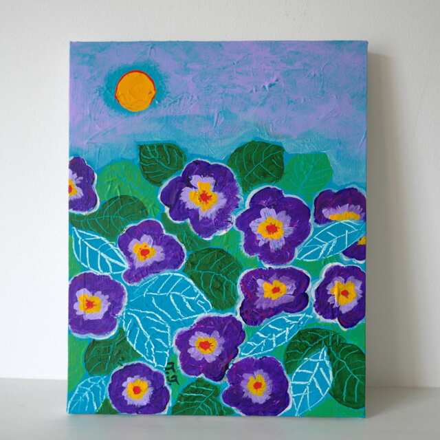 Purple Primrose Floral Painting, Original Artwork, 8x10 - image 1