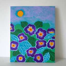Purple Primrose Floral Painting, Original Artwork, 8x10 - thumbnail 1