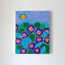 Purple Primrose Floral Painting, Original Artwork, 8x10 - thumbnail 2