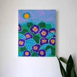 Purple Primrose Floral Painting, Original Artwork, 8x10 - thumbnail 3