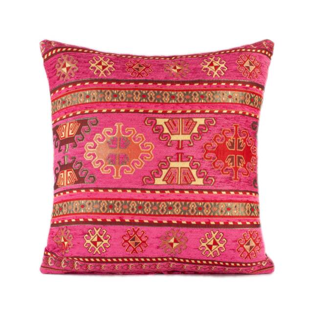 Hot Pink Turkish Kilim Pillow Cover, Fuchsia Boho Chenille Cushion, Tribal Medallion Throw Case, Colorful Decor 18x18 20x20 - image 1