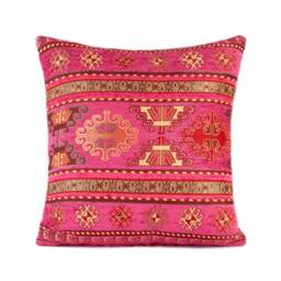 Hot Pink Turkish Kilim Pillow Cover, Fuchsia Boho Chenille Cushion, Tribal Medallion Throw Case, Colorful Decor 18x18 20x20 - thumbnail 1