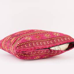 Hot Pink Turkish Kilim Pillow Cover, Fuchsia Boho Chenille Cushion, Tribal Medallion Throw Case, Colorful Decor 18x18 20x20 - thumbnail 4