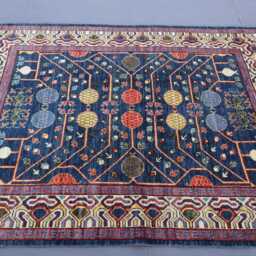5x7 Ft Navy Blue Turkmen Khotan Rug, Afghan Hand Knotted High Pile Wool Tribal Oriental Area Rug, Rug For Bedroom Living Room - thumbnail 4