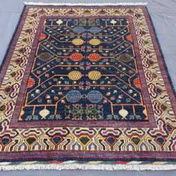 5x7 Ft Navy Blue Turkmen Khotan Rug, Afghan Hand Knotted High Pile Wool Tribal Oriental Area Rug, Rug For Bedroom Living Room - thumbnail 2