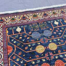 5x7 Ft Navy Blue Turkmen Khotan Rug, Afghan Hand Knotted High Pile Wool Tribal Oriental Area Rug, Rug For Bedroom Living Room - thumbnail 3