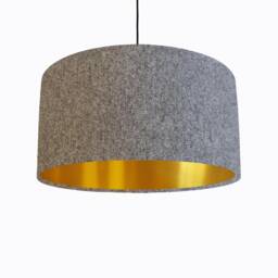 Grey Lampshade in Herringbone Tweed & Gold Lining - thumbnail 1