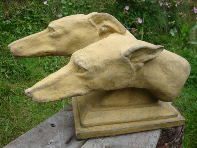 Greyhound Dog Heads Pair On A Plinth Decorative Stone Garden Ornament 28x46cm - image 1