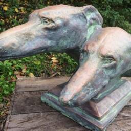 Greyhound Dog Heads Pair On A Plinth Decorative Stone Garden Ornament 28x46cm - thumbnail 3