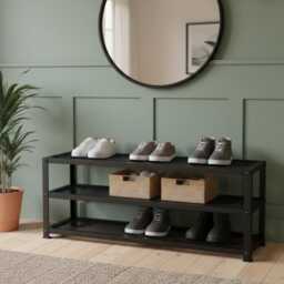 Industrial Shoe Rack Storage Organiser Hallway Entryway Shelf Stand Home Unit Handmade Steel - thumbnail 2