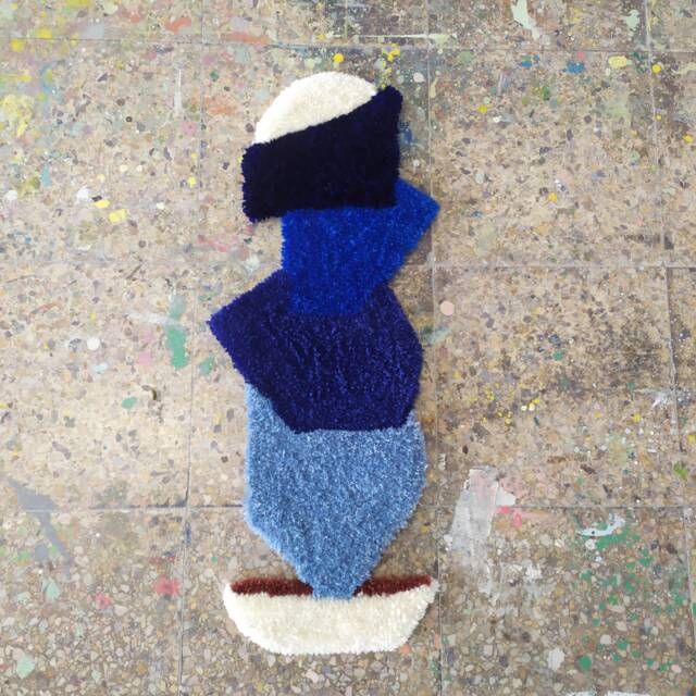 Yarn Wall Rug, Tufted Geometric Design Design Wall Art, Tapestry, Blue Palette Rug - image 1