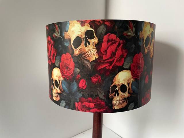 Skulls & Roses Lampshade, Light Shade, Halloween, Gothic Skull, Red Black Free Gift - image 1