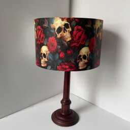 Skulls & Roses Lampshade, Light Shade, Halloween, Gothic Skull, Red Black Free Gift - thumbnail 2