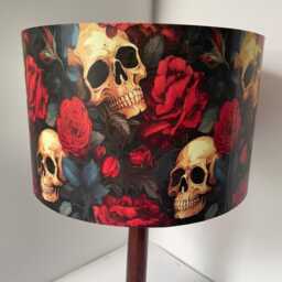 Skulls & Roses Lampshade, Light Shade, Halloween, Gothic Skull, Red Black Free Gift - thumbnail 4