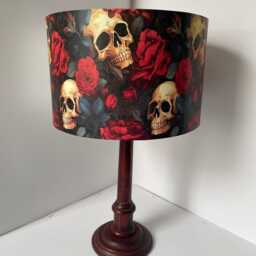Skulls & Roses Lampshade, Light Shade, Halloween, Gothic Skull, Red Black Free Gift - thumbnail 3