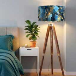Handmade By Order Luxury Blue Gold Marble Wave Abstract Art Velvet Drum Lamp Shade Pendant Light All Shapes & Sizes Available - thumbnail 2
