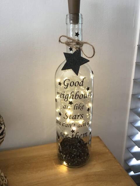 Personalised Good Neighbours Quote Light Up Bottle, Bottle Lamp With Gift Messaging Service & Bag - image 1