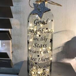 Personalised Good Neighbours Quote Light Up Bottle, Bottle Lamp With Gift Messaging Service & Bag - thumbnail 2