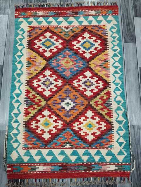 Tribal Kilim Rug, Handmade Artisan Afghan Turkish Scandinavian Navajo Bohemian Flatweave Wool Rug 126x82 cm - image 1