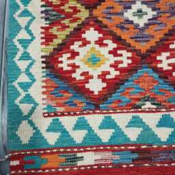 Tribal Kilim Rug, Handmade Artisan Afghan Turkish Scandinavian Navajo Bohemian Flatweave Wool Rug 126x82 cm - thumbnail 4